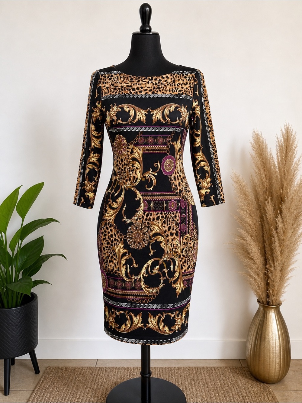 Cache Baroque Leopard Dress Vegas Mob Wife Glam Bodycon